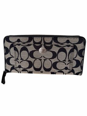 Y2K 2000’S Vintage COACH Black Leather Canvas Women’s Large Zippered Wallet